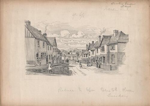 SAMUEL LOXTON (1857-1922) Pen &amp; Ink Drawing STREET SCENE DURSLEY GLOUCESTERSHIRE