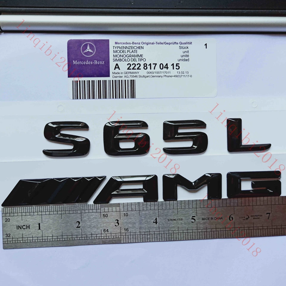 Emblema de insignia de maletero trasero con letras numéricas 3D negro brillante para Mercedes Benz S65L AMG Foto 3 de 4