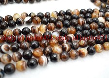 Brand New 6/8/10mm Brown Striped Agate Round Gemstone 15 Inch Loose Beads