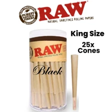 RAW Black Classic King Size Pre-Rolled Cones 100% Authentic Slow Burning 25ct