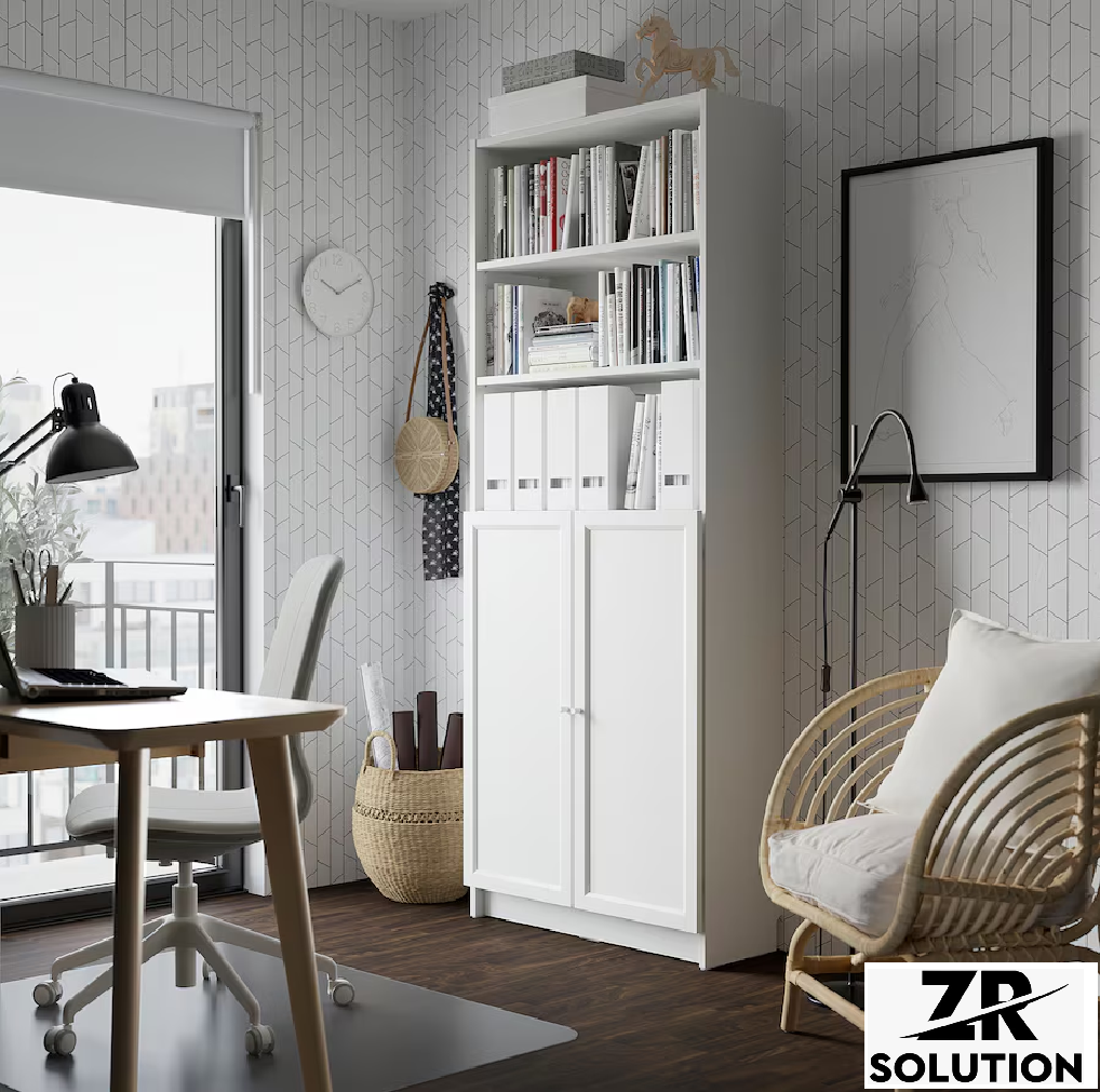 Bookcase with Doors White 80x30x202cm BILLY/OXBERG IKEA Living