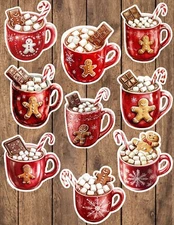 Holiday Hot Cocoa Die Cut Vinyl Stickers Set Scrapbooking Laptop Waterbottle 
