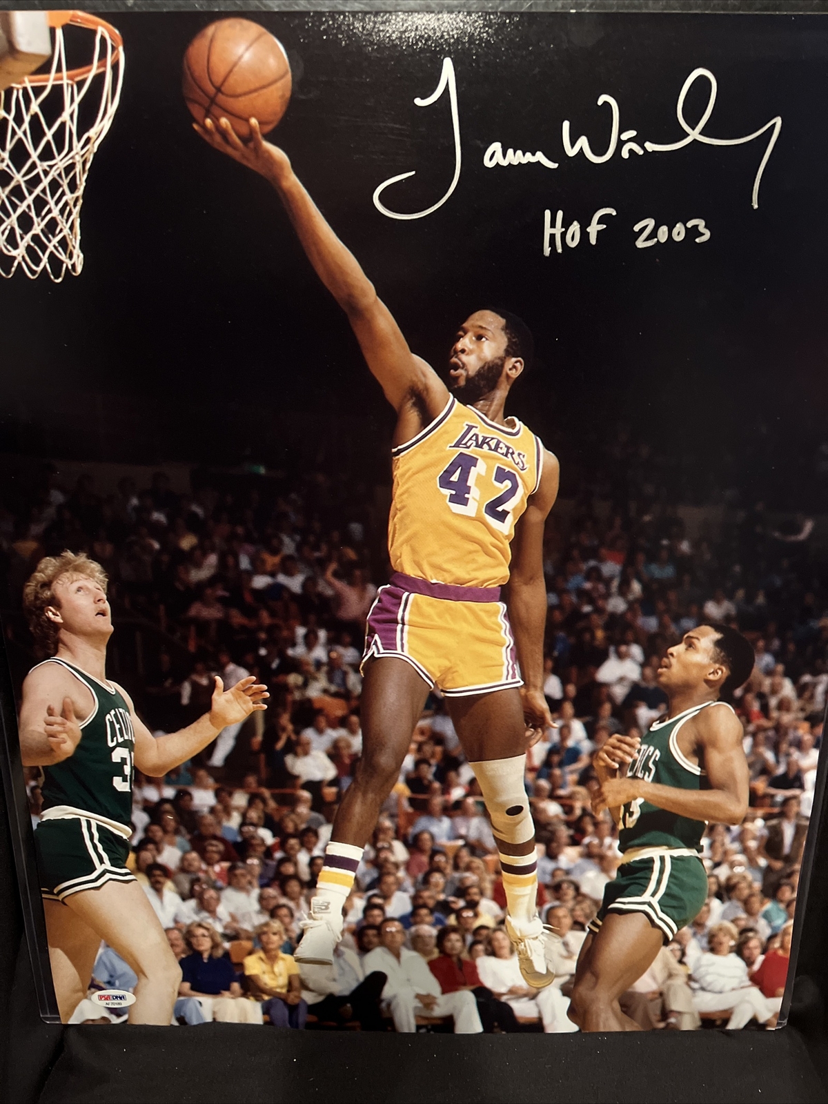 James Worthy Autographed Signed Los Angeles Lakers 16x20 W/Insc HOF 2003 Photo Layup PSA/DNA 