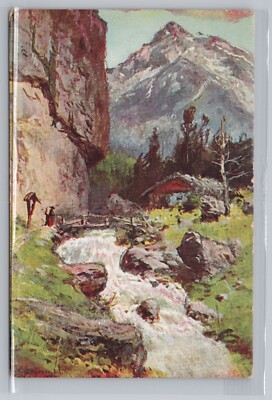 Splitgerber jun Art Postcard Signed Waterfall Cascade Mountains UDB 1907 Glitter