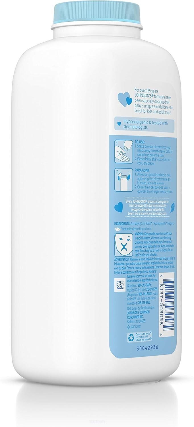Johnson's Baby Powder, Naturally Derived with Aloe & Vitamin E, 15 oz