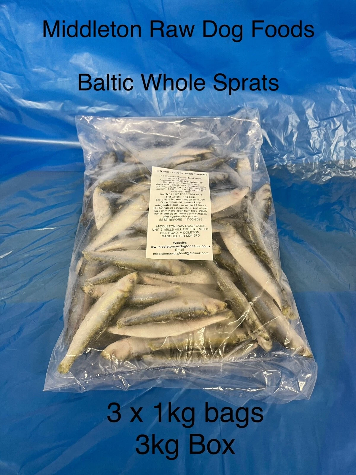 Dog/Cat Food Frozen Whole Baltic Sprats 3 X 1kg bags 3kg box
Opens in a new window or tab