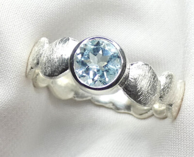 Ring 925 Silber Gr. 19,4 (61)  fac. Blautopas Aqua, mattiert Originalbilder NEU