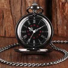 Steampunk Men Women Quartz Pocket Watch Black Necklace Roman Number Dial Gifts