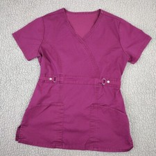 Cherokee Luxe Scrub Top Womens Purple Pockets V-Neck