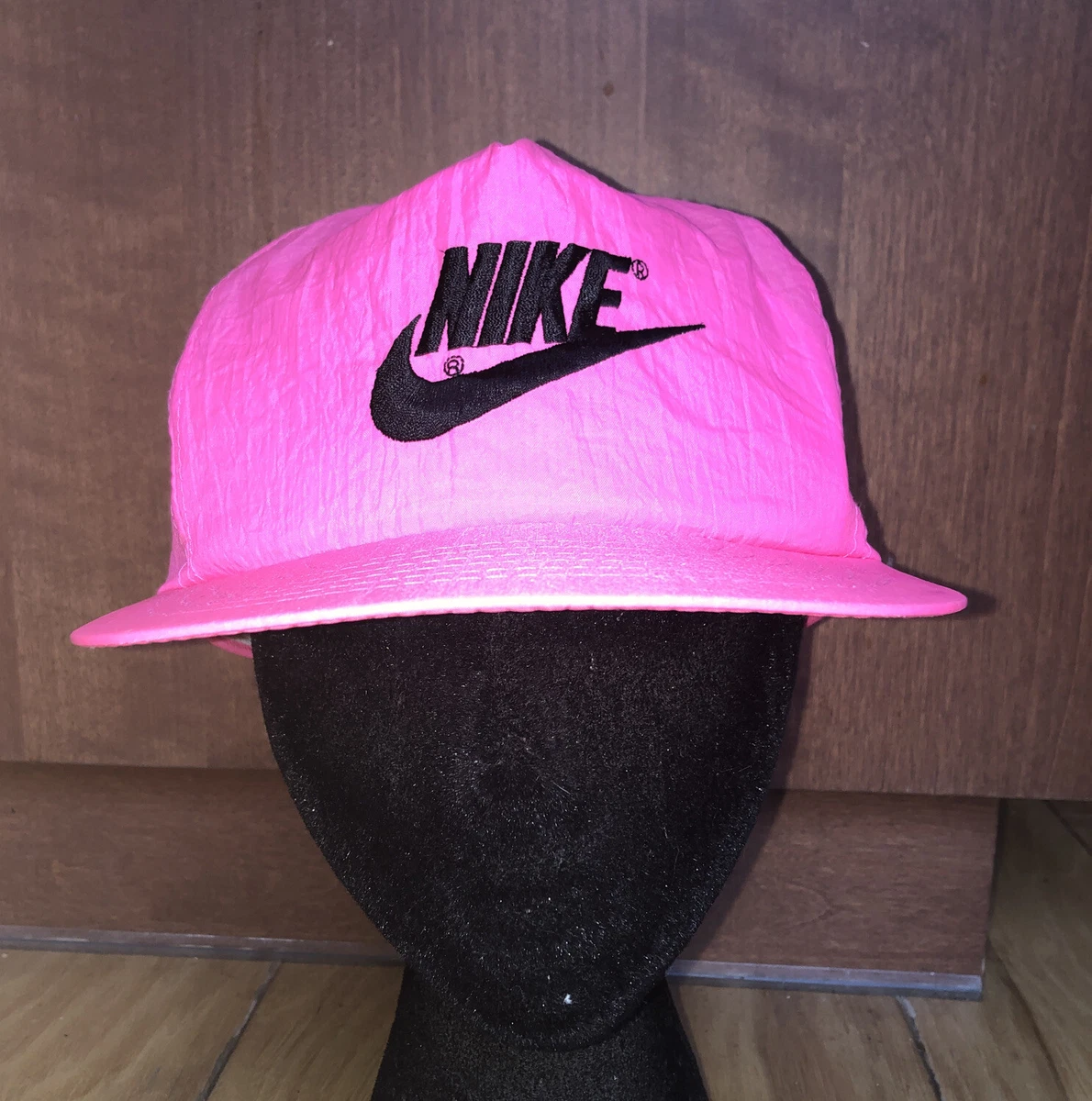 Vintage Nike Swoosh Hat Cap Snapback SpellOut Cap Nylon 80s Rare Neon Hot  Pink