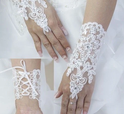 Nuevo Estilo Guantes de Novia Accesorio Cuentas Encaje Sexy Guantes Sin Dedos Foto 2 de 4