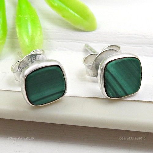 Aretes de plata de ley 925 maciza de piedra de malaquita regalo de cumpleaños joyas