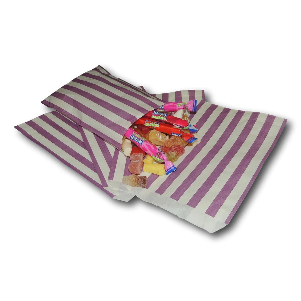 EPOSGEAR 1000 5" x 7" Purple Candy Stripe Paper Sweet Buffet Gift Shop Party Food Bags