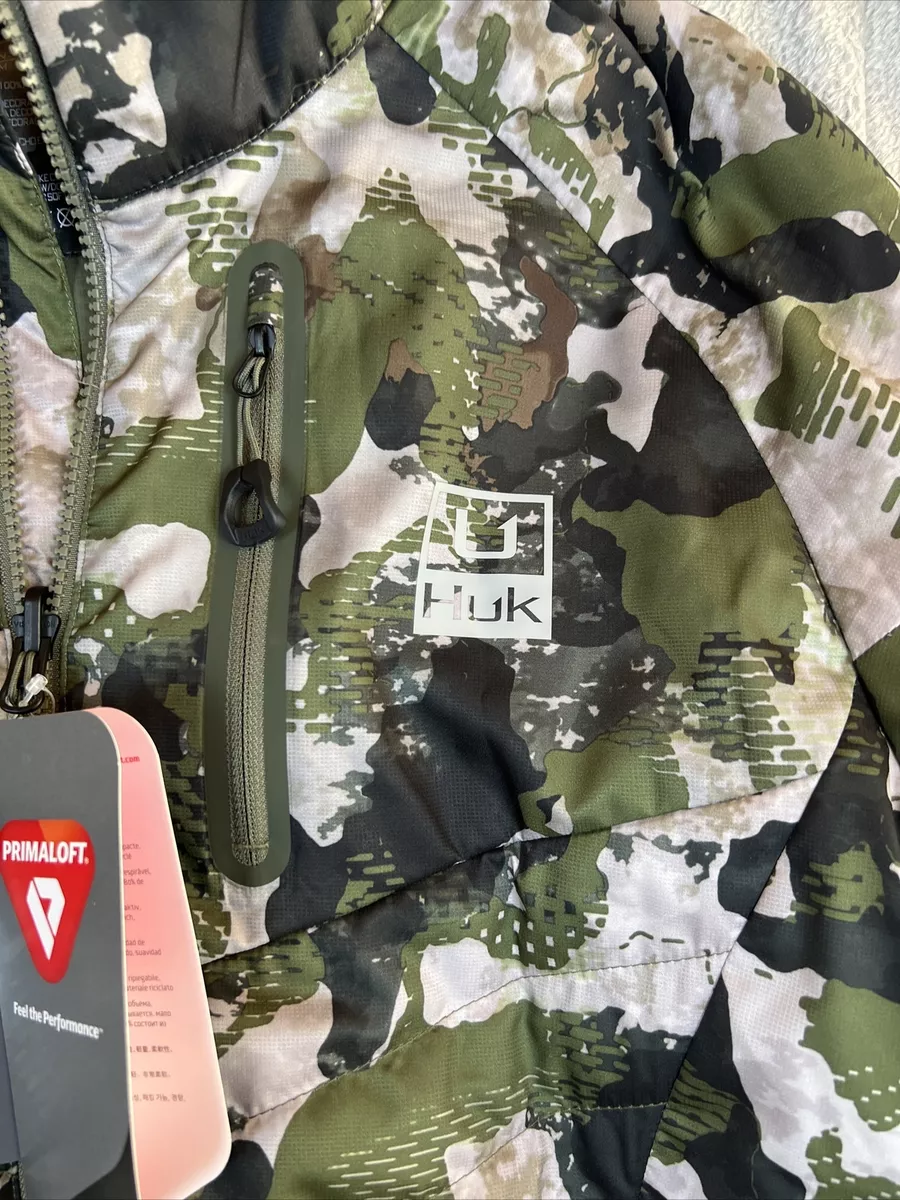 HUK Men s Icon X Puffy Wind Water Resistant Green Camo Jacket
