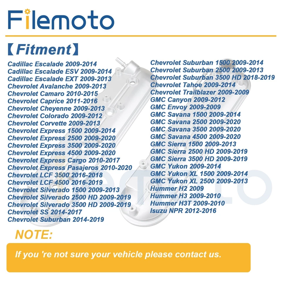 2 * Engine Valve Cover for 09-20 Chevrolet Colorado Silverado GMC Yukon Savana - Image 3 of 4