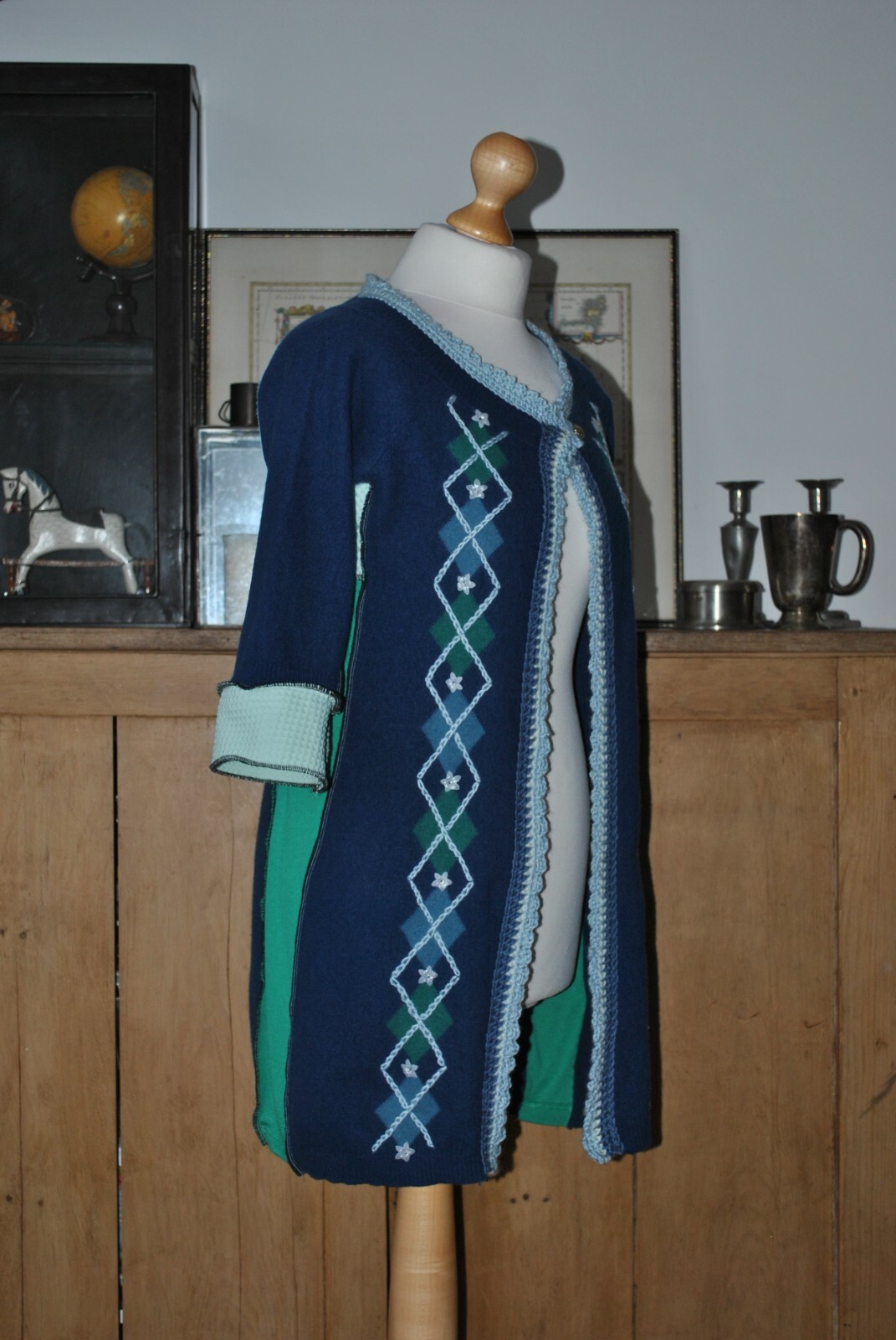 Altered Upcycled Patchwork Blue Wool Blend Cardig… - image 6