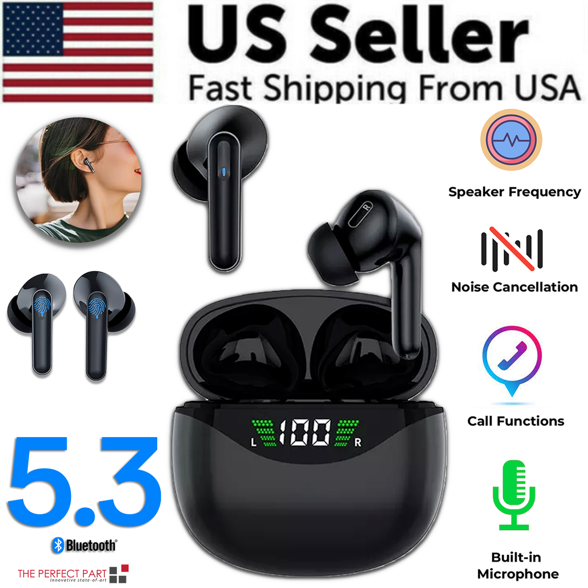 Bluetooth Earbuds Headset Wireless Noise Cancelling TWS