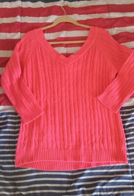 faded glory Womens Vneck Sweater Pink Salmon Sz Xl Vtg