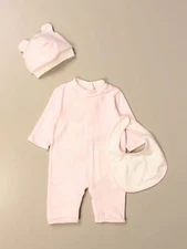 NEW Fendi baby Girls pink white 3pc baby suit romper hat bib set3m BUK076 $985+