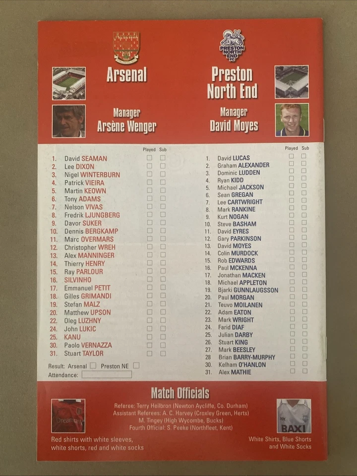 APSENAL V PRESTON NORTH END 1999-2000 LEAGUE CUP PROGRAMME - Image 3 of 4