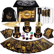 SUGEYA 78 Tarot Cards with Guide Book, Black Deck Gift Medium,