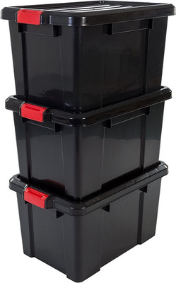 Iris Ohyama, Plastik Aufbewahrungsboxen Mit Deckel Und Clipverschluss, 50L, 3Er 