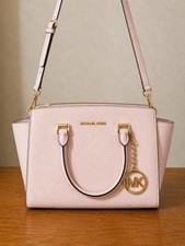 Michael Kors Pink Satchel Top Handle Zip Bag Detachable Strap Charm Gold HW