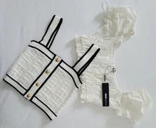 NWT Lot Of 2  FASHION NOVA,SHEIN Cotton Crop Top  Black White Size S