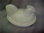 Vintage Rooster  On Nest  Dish Vintage Milk Glass 2 pc marked 4 EXC Con free shi
