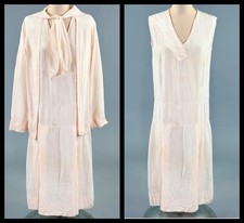 Vintage 1920s/30s Drop Waist Blush Pink Silk Sleeveless Dress  Jacket Set 2 PC