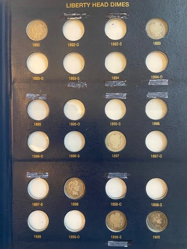 Starter Set of Barber dimes 38 different dates in Album Melt is $242