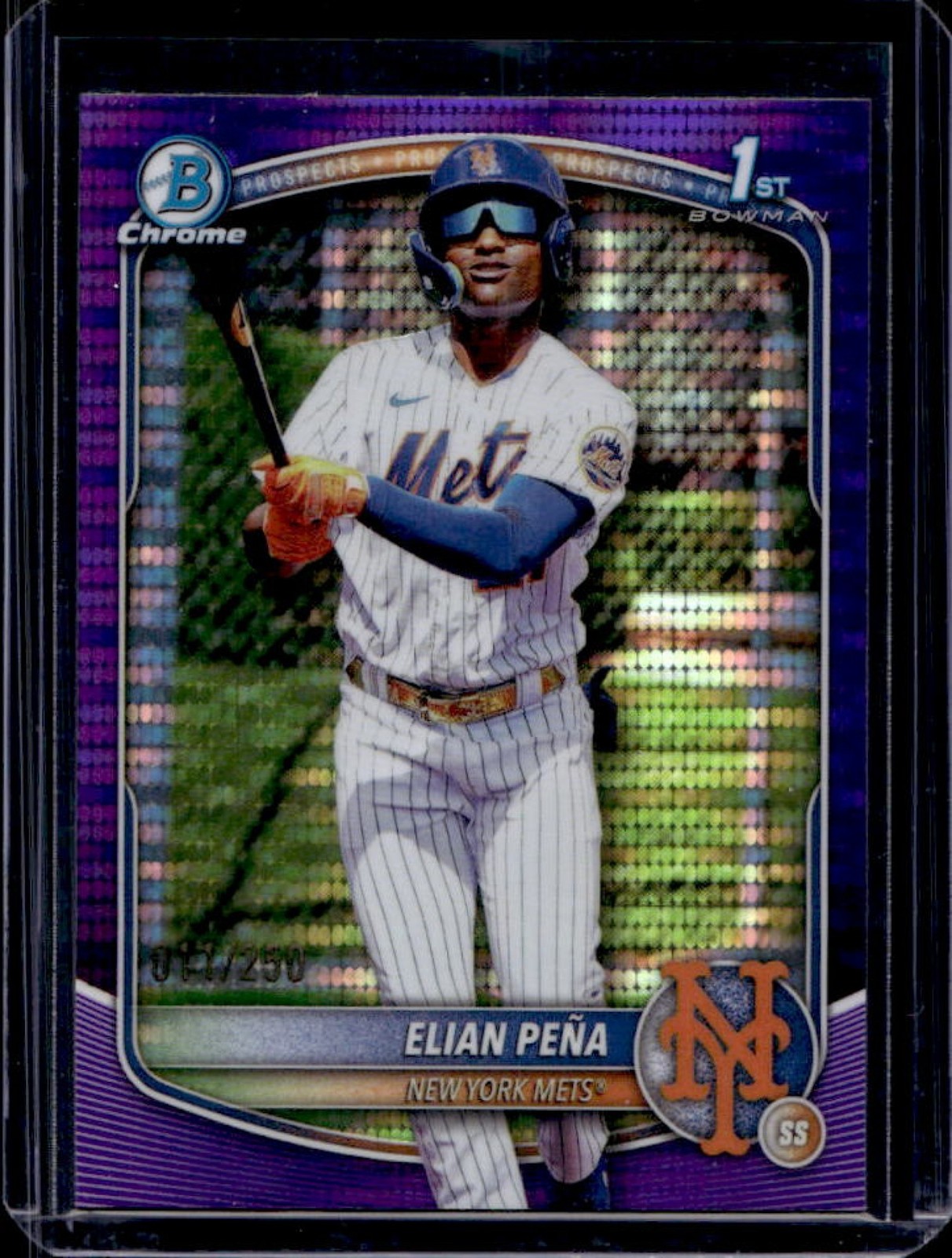 2025 Bowman Chrome Elian Pena Purple Pulsar Refractor 1st Prospect #41/250 Mets