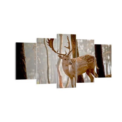 Wandbilder 160x85cm 5 tlg Leinwandbild Kitz Hirsch Tier wild XXL Bilder