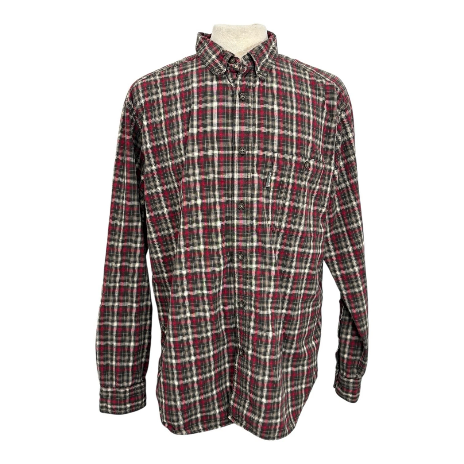 Woolrich Mens XL Red Plaid 100% Cotton Flannel Long Sleeve Shirt Outdoor Classic