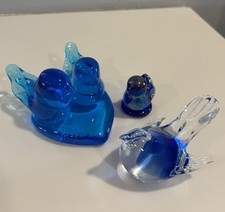 Vintage Glass Bird Figurine Lot Leo Ward Blue Bird of Happiness Carnival Clear