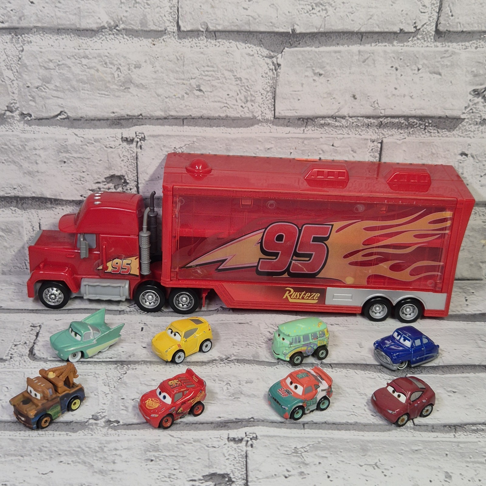 Disney Cars Mack Hauler Lorry Truck & Car Bundle Mini Racers 1.5" Diecast Metal 