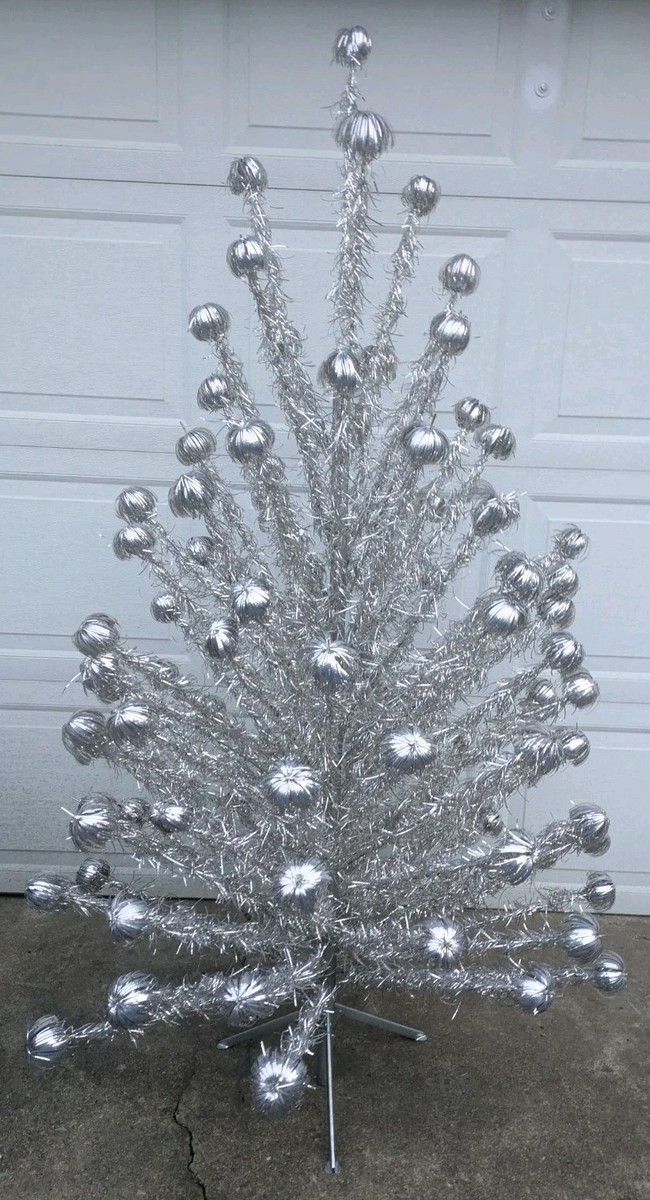 Vintage 6 Foot Aluminum Pom Pom Christmas Tree Holiday Industries