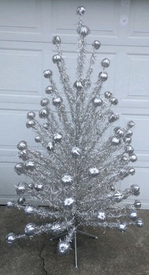 Vintage 6 Foot Aluminum Pom Pom Christmas Tree Holiday Industries