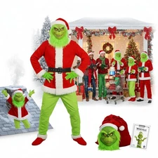 Grinch Santa Costume 7PCS for Men – Delivery in 8–10 Days