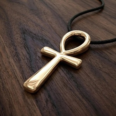 Egyptian Ankh Cross Pendant Necklace - Gold Color Bronze Symbol Kemetic Jewelry