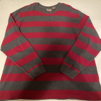 LL Bean Striped Waffle Knit Pullover Sweater Men s XL Grey Red Freddy Krueger