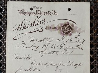 Friedman Keller & Co Whiskies Distillers 1897 Billhead Excellent Condition
