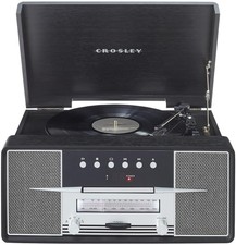 Crosley CR7016A-BK Rhapsody 7-in-1 Bluetooth 3-Speed Record Player Turntable,