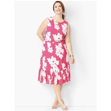 Talbots Plus Petite Pink White Floral Sleeveless Ruffle Hem Midi Dress 16WP