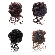 Effortless Curly Hair Bun Claw Clip Ponytail Extension For Women Dark Brown