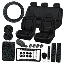 23 Pcs Leather Car Seat Cover Full Set For Womenuniversal Black Leopard Print
