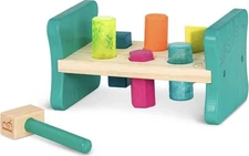 – Wooden Shape Sorter – Pounding Bench For Shape Sorting – 6 Pegs & Toy Hamme...