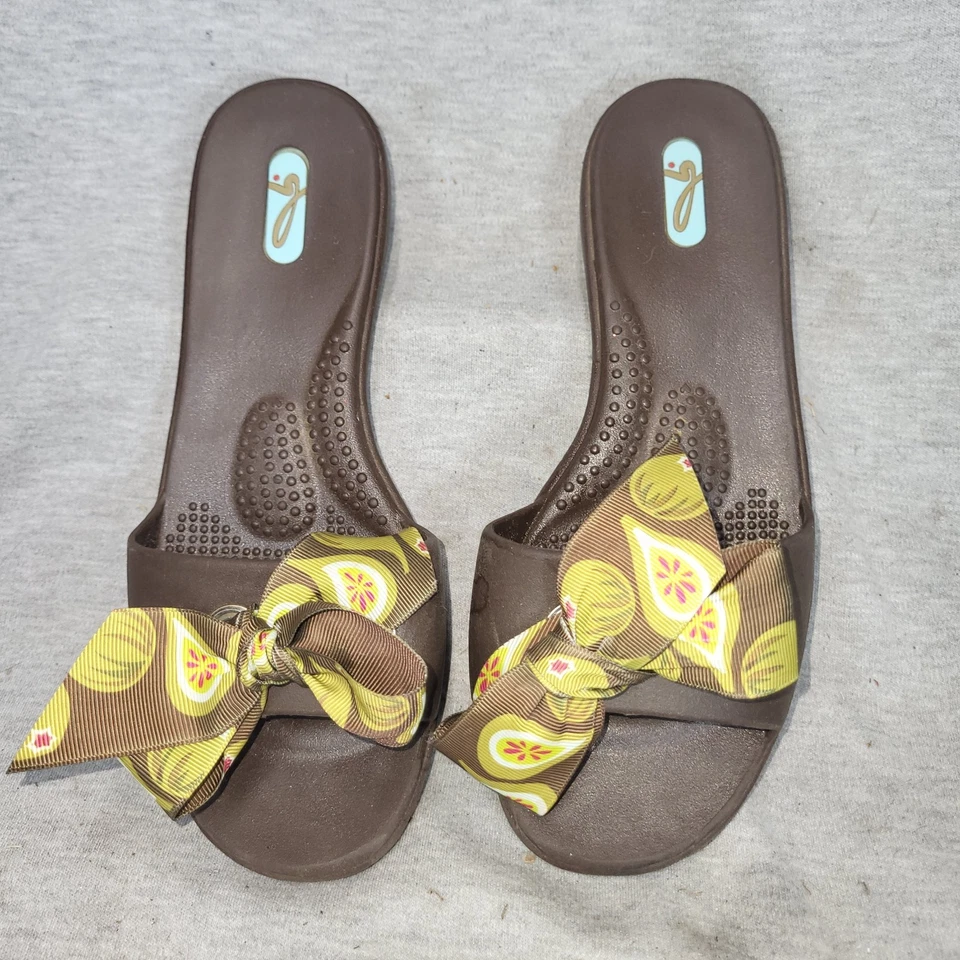 Шлепанцы Oka-bee коричневые с зелеными ретро бантами, размер средний (женщины 8,5-9,5) - Изображение 3 из 4