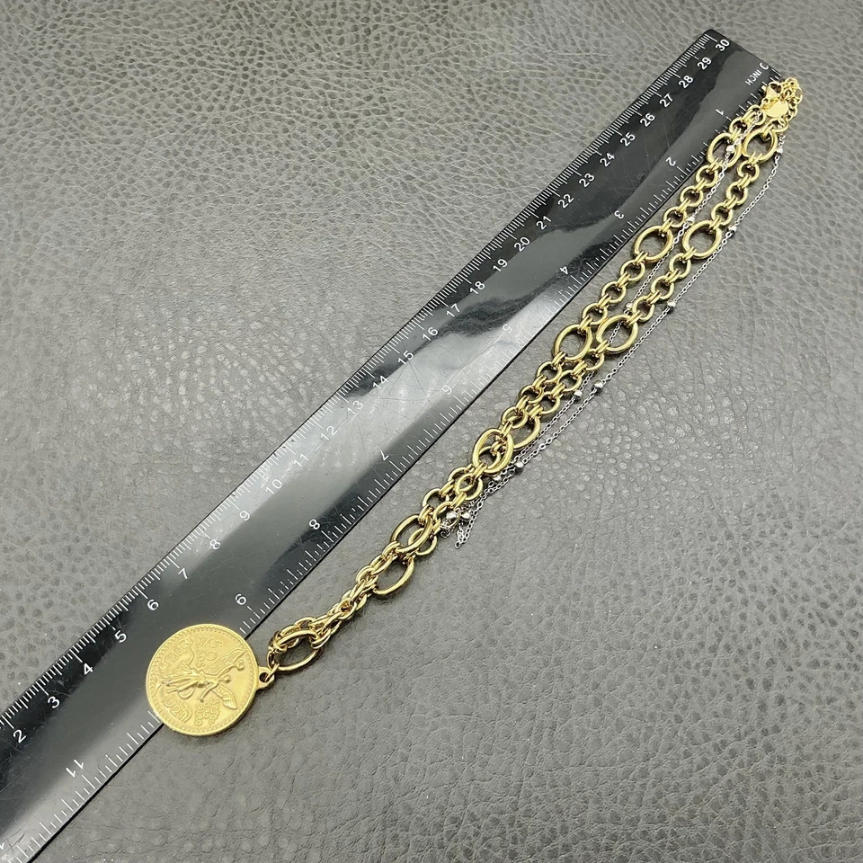 Collar Victoria Emerson Capas Mezcla Metal Moneda Colgante Oro Plata Dos Tonos Foto 3 de 4