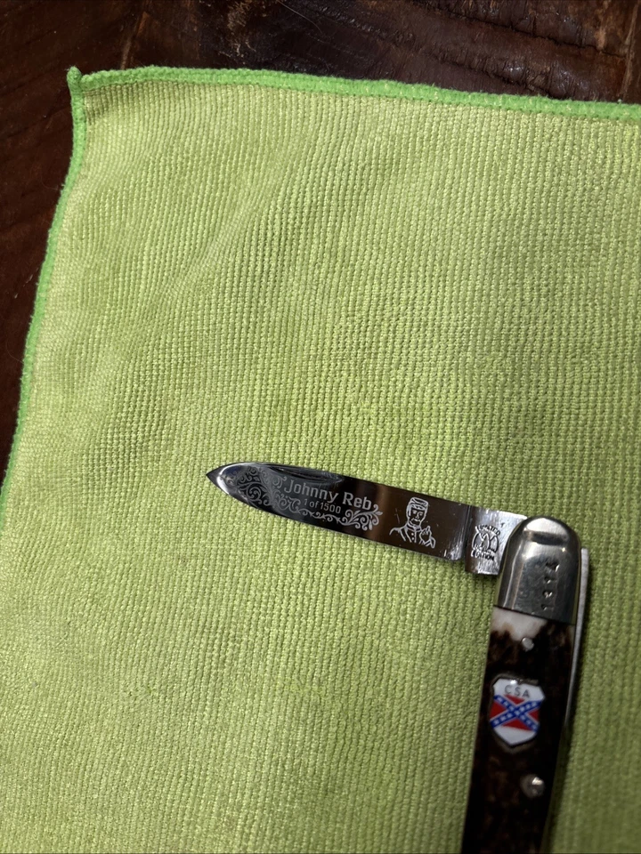 KISSING CRANE STAG SOLINGEN 德国 Johnny Reb CSA 内战口袋刀 复古 — 第 3/4 张图片